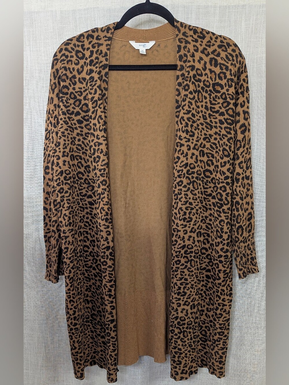 Terra & Sky Leopard Print Open Front Cardigan Sweater 0X 14W